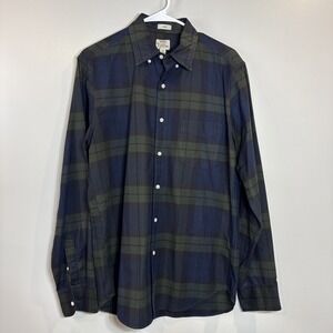 J Crew Slim Fit Oxford Plaid Button‎ Down Shirt Men's Medium Blue Green Cotton